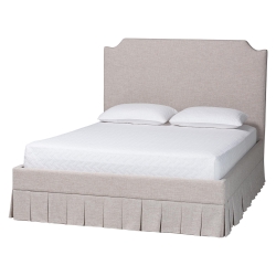 Baxton Studio Ronelyn Platform Bed with Pleated Skirt - Fabric Upholstered Bed Frame with Panel Headboard, King